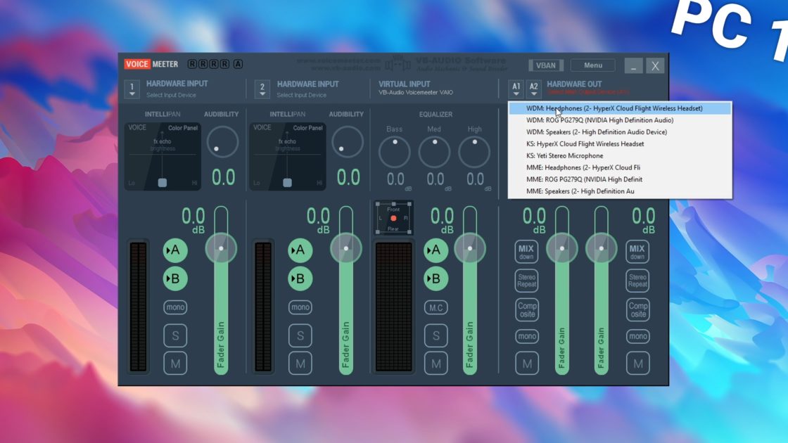 Set up the proper audio device on PC1