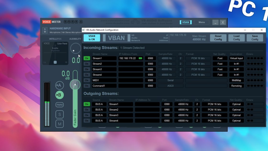 Enable VBAN to receive audio from PC2