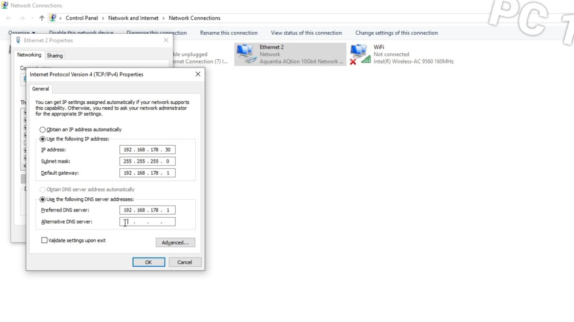 Set up a fixed IP address