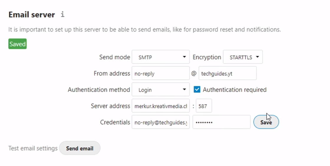 Next, enter your Email's SMTP credentials under "Basic Settings"